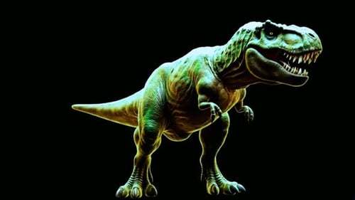 Feroz dinossauro verde Tyrannosaurus Rex sozinho na escuridão