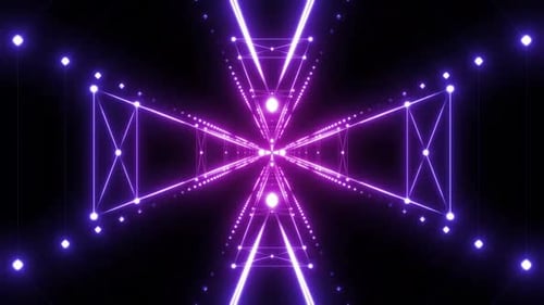 Dynamic purple neon tunnel with glowing lights creates futuristic motion