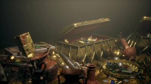 Bijoux et pièces d'or dans la grotte noire