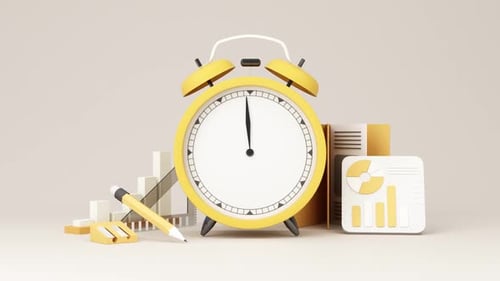 Stylized Alarm Clock and Business Graphs