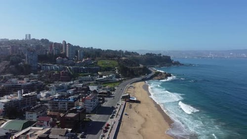 City beach shore aerial scene