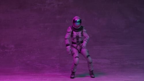 An Astronaut in a Spacesuit Dances Disco in a Nightclub
