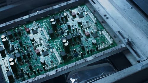 Electronic Printed Circuit Board with Microchips, Transistors, Semiconductors, Capacitors Water Coo