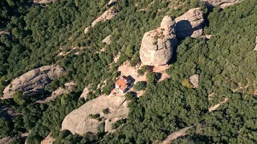 Aerial View of Rugged Montserrat Mountain Landscape