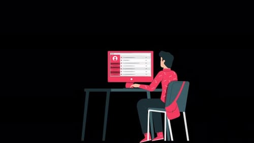 Man Working On The Computer Is Interested In The Project About Work In The Program 4K Alpha Channel