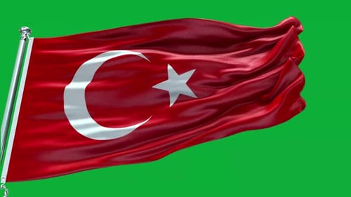 Realistic Waving Turkish Flag on Green Screen