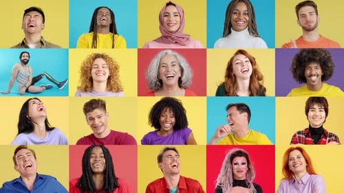 Mosaic of Happy People Smiling in Studio