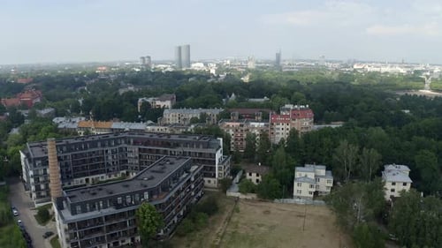 Establishing shoot showing City Skyline of European City. Northern Europe, Latvia, Riga