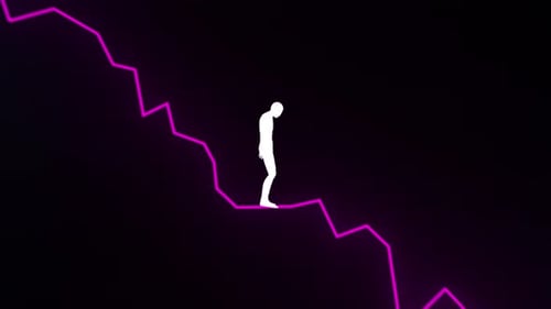 Businessman Silhouette Navigating Volatile Stock Market Graph Shrinking As Financial Landscape
