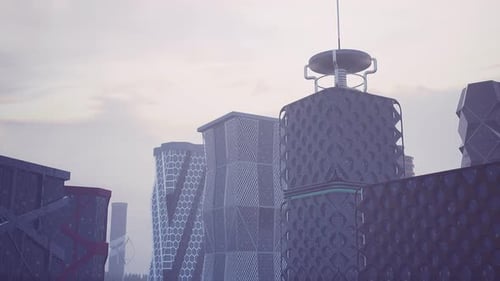 Futuristic Cityscape Building with Dynamic Geometric Patterns Animation
