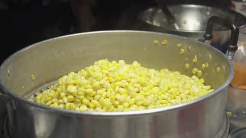 Closeup view of freshly cooked sweet corn