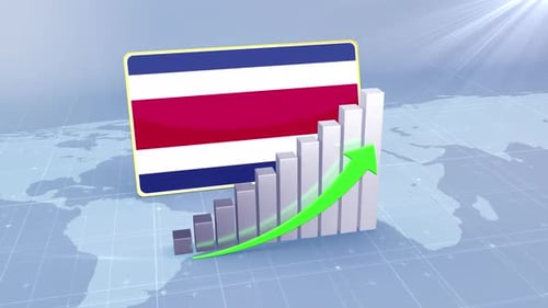Costa Rica Flag With Increasing Bar Chart Graph And Arrow Green