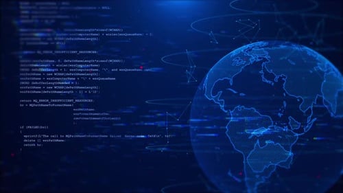 Globales Network Futuristic Hub-Hologramm, das eine holographische Erde zeigt, komplizierte Netzwerkverbindungen