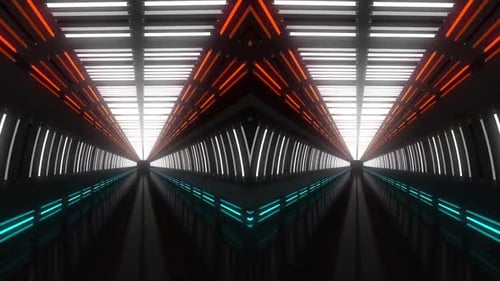 Futuristic tunnel illuminated by vibrant neon lights for modern design