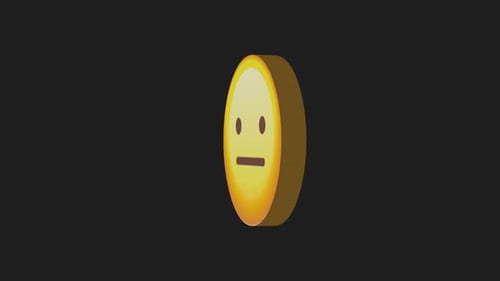 3D Animated Neutral Emoji Spinning on Black Background