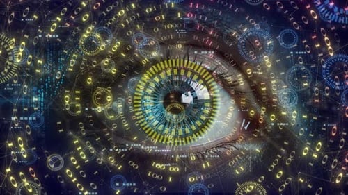 Abstract Digital Plexus And With Hud Circle Technology Animation And Eye Background