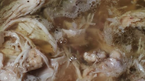 Close-up of Simmering Chicken Broth