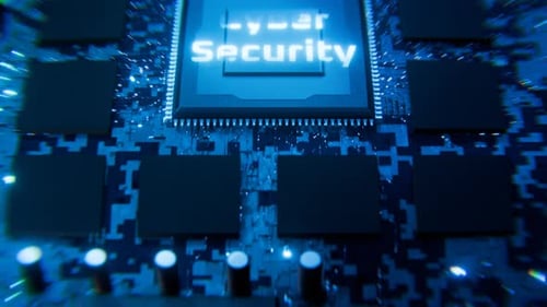 Cyber Security Text Reveal on Futuristic Digital Circuit Board