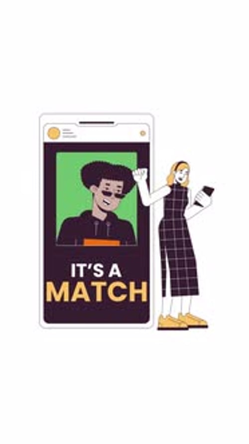 Successful match on dating app 2D vertical animation