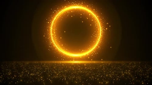 Golden glitter circle with sparkling light, ideal elegance glamour videos, presentations, and specia