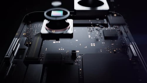 effet d'assemblage impressionnant des composants et de trois caméras téléphoniques modulaires. accent mis sur l'appareil