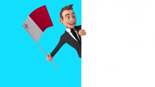 3D Cartoon Businessman Waving Malta Flag Animation