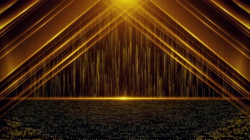 Elegant Golden Awards Stage Background with Light Beams
