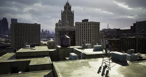 Rooftop View of City Skyline with Historic and Modern Architecture