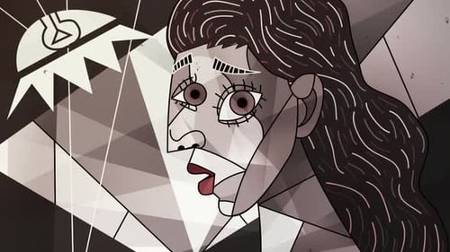cubist black and white portrait of woman
