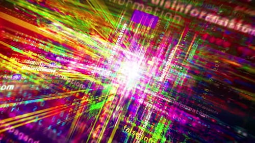 Glitch Effect Disinformation Text with Cyber Data Flow