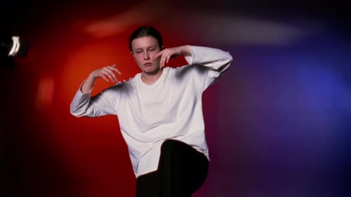 Pantomime and Dance on Stage of Theatre Portrait of Talented Actress in Soffits Medium Shot with