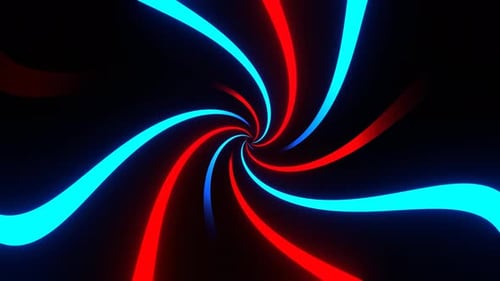 Red And Blue Neon Curves Moving In Circle Background Vj Loop In 4K