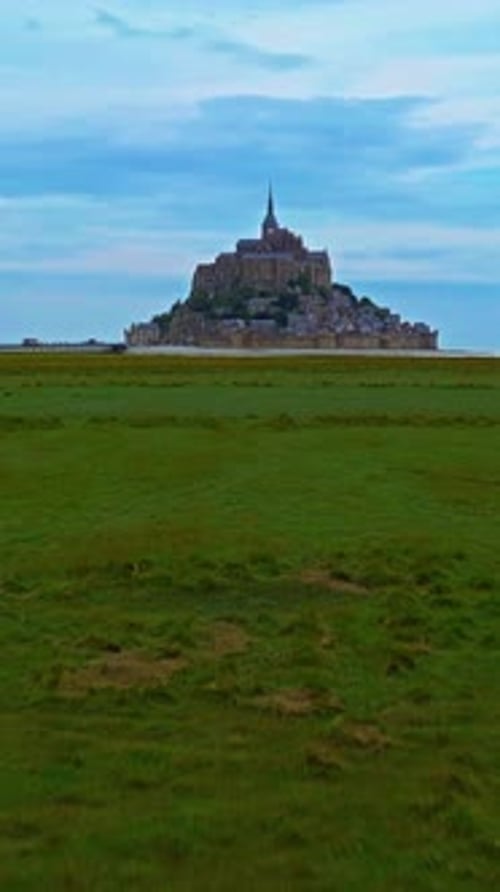 Aerial View of Mont Saint MichelIconic Island and Monastery Normandy France