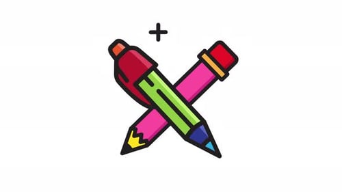 Outils de capture animés avec icône en forme de stylo et de crayon. Vidéo en boucle fluide avec canal alpha sur le train