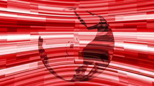 Red Glitch Globe Spinning with Digital Distortion Background