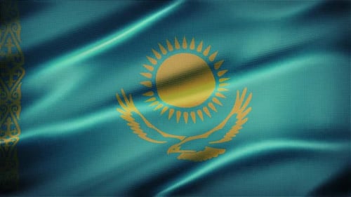 Kazakhstan National Flag Waving with Realistic Fabric Texture