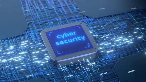Futuristic Cyber Security Chip with Circuit Board Animation