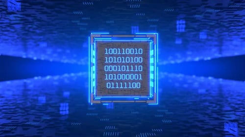 Digital data, blockchain connection, abstract background. Rotation of the technological cube. Techno