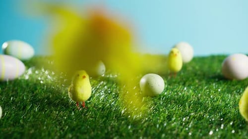 Painted Easter Eggs On Green Grass