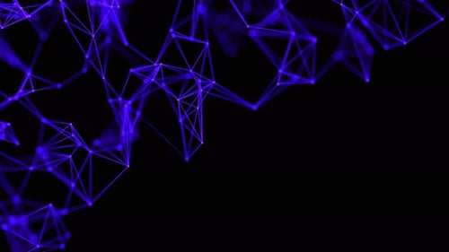 Loop abstract digital plexus background of blue purple gradient shining lines and dots. Minimalistic