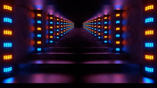 Orange And Blue Neon Column Stairs Background Vj Loop In 4K