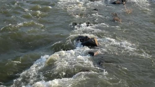 Panoramic view of the river current. Fixed camera.