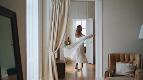 Positive Girl Relaxing at Cozy House Alone
