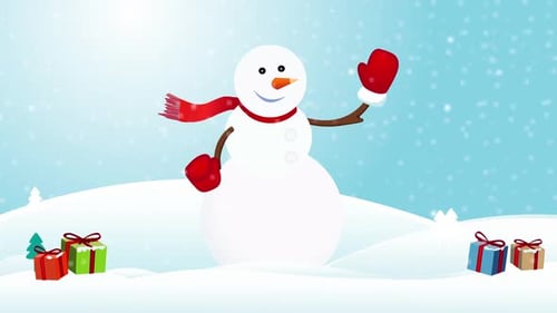 Waving Snowman Merry Christmas Animation