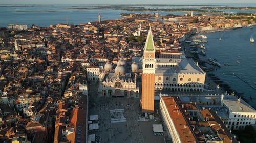 Venice City Aerial View of St Mark's Square Basilica and Doge's Palace Italy