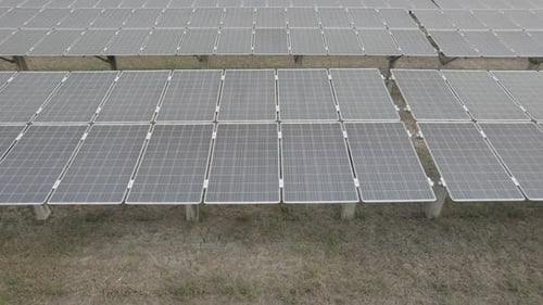 Topview of photovoltaic power plants, Photovoltaic solar system for alternative energy, drone view.