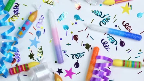 Colorful Birthday Party Supplies and Decorations Close Up
