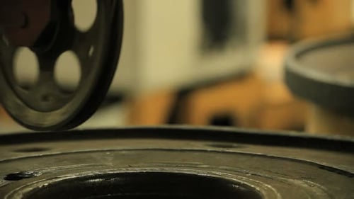 Industrial Equipment At Metal Factory. Wire Manufacturing Process. Closeup Of Metallurgical Indus...