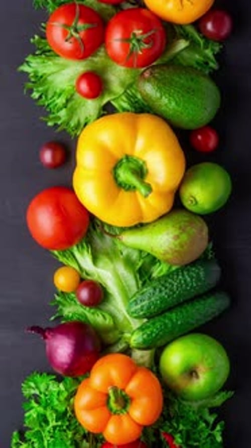 Assorted Colorful Vegetables Arranged Vertically