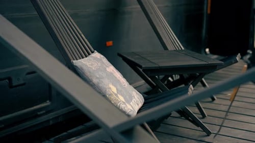 A mobile home with a terrace is located in country glamping site for relaxation and solitude nature